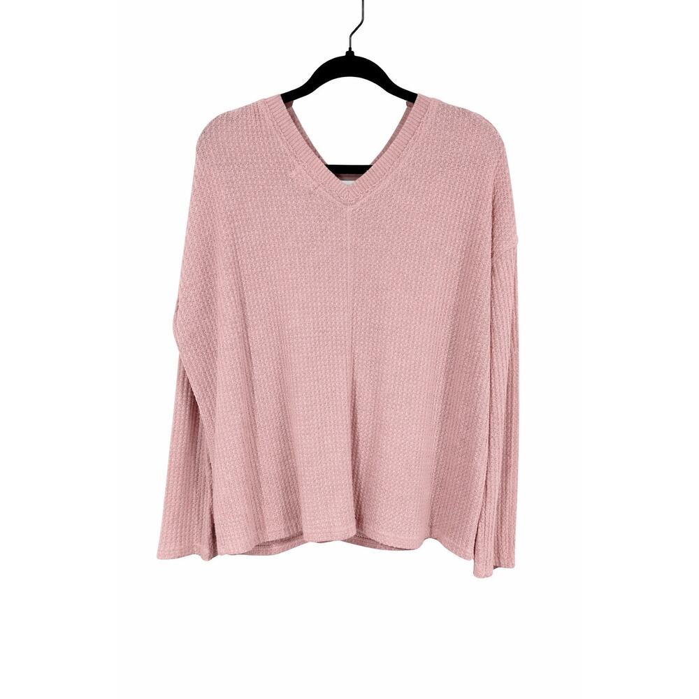 PST Project Social T Medium Pink Waffle Knit V Neck Top Cozy‎ Boho Soft Girl